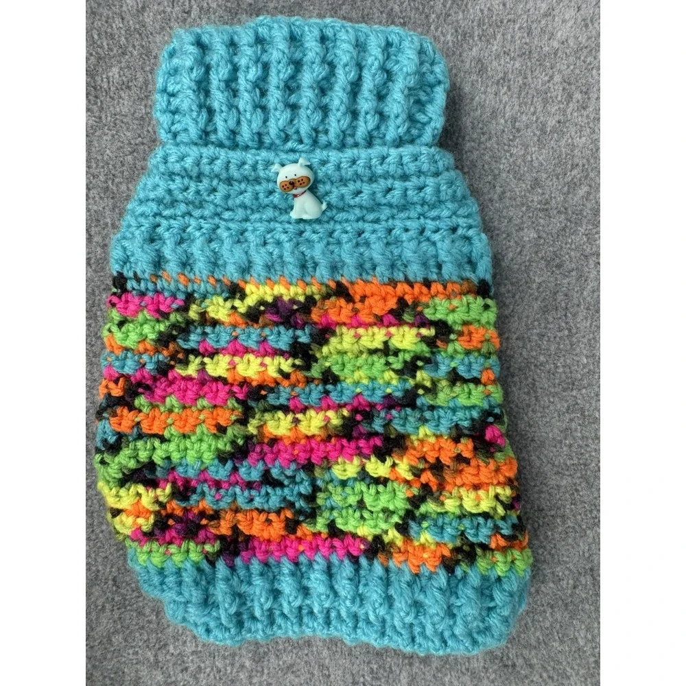 X-Small Dog‎ Sweater Turquoise Variegated Handmade Crochet